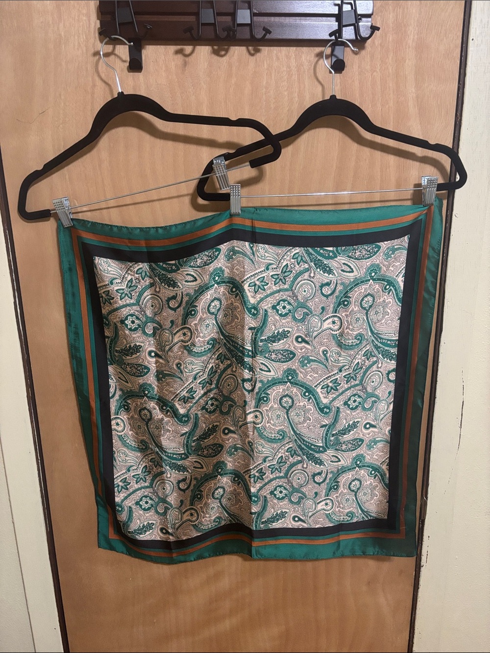 SHEIN Green Paisley Swim Scarf with Tan Accents
